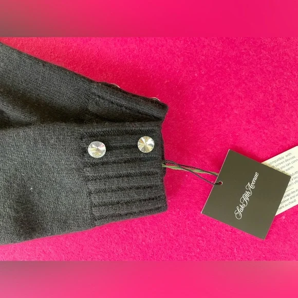 NWT SAKS FIFTH AVENUE BLACK LADIES' GLOVES WITH DOUBLE RHINESTONE DETAIL - Picture 3 of 5